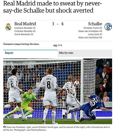 "Die nicht unterzukriegenden Schalker bringen Real ins Schwitzen" titelt der Guardian.
