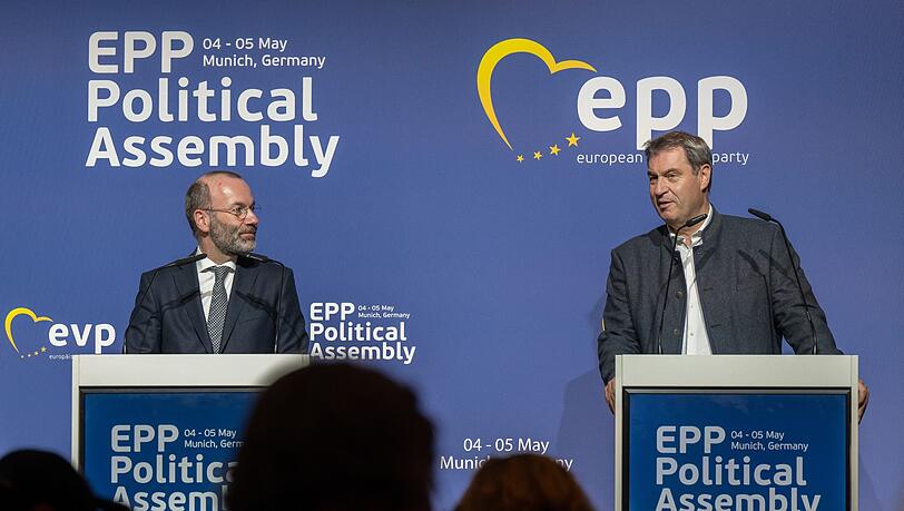 EVP-Parteivorsitzender Manfred Weber (l) und Ministerpräsident von Bayern und CSU-Vorsitzender Markus Söder.