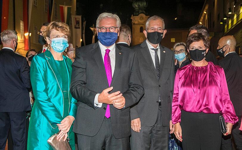 Elke Büdenbender, Deutschlands Bundespräsident Frank-Walter Steinmeier, Österreichs Bundespräsident Alexander Van der Bellen und Doris Schmidauer.