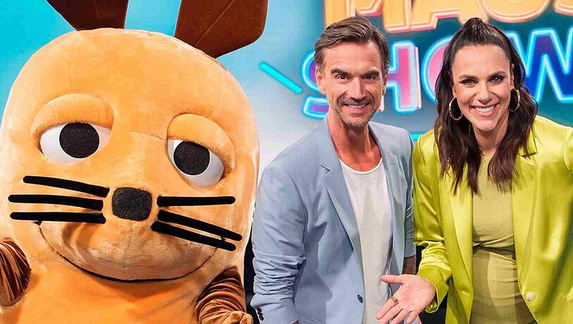 Esther Sedlaczek kurz vor der Babypause Anfang Mai beim Fotoshooting im Rahmen der Generalprobe für "Die große Maus-Show" mit Florian Silbereisen.