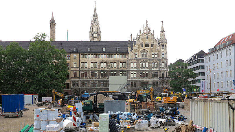 Riesen-Baustelle in der Innenstadt: So schaut's aktuell am Marienhof aus. Die Bauarbeiten für die Zweite Stammstrecke sind in vollem Gange.