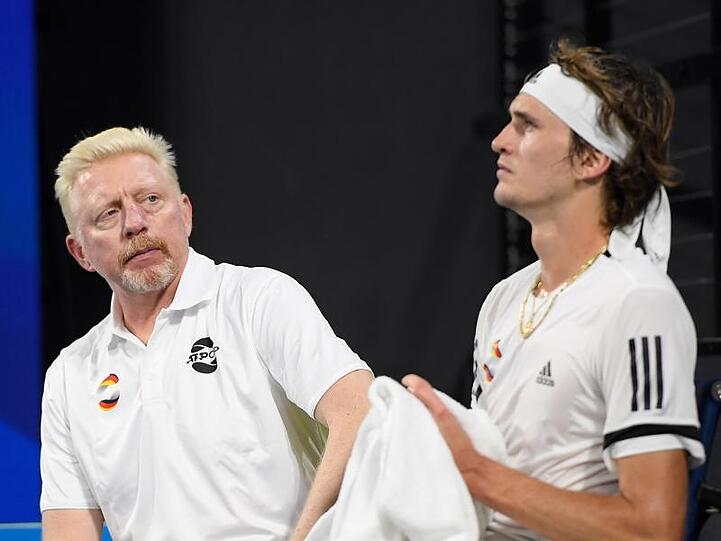 Team-Kapitän Boris Becker und Alexander Zverev beim ATP Cup in Australien.