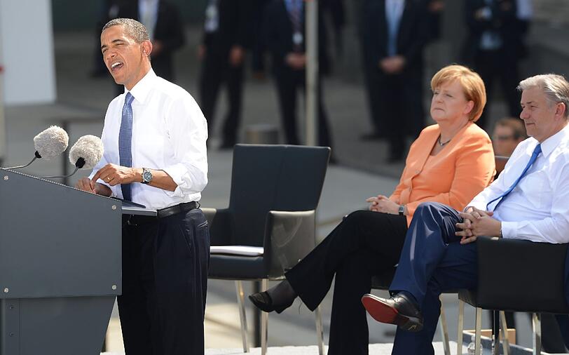 US-Präsident Obama spricht am Brandenburger Tor.