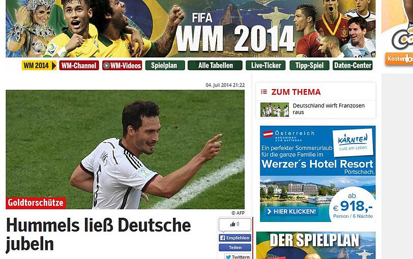 Das Onlineportal "OE24" sieht Mats Hummels als Matchwinner.