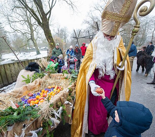 Der Nikolaus war in tierischer Begleitung in Hellabrunn unterwegs und beschenkte die kleinen Besucher.