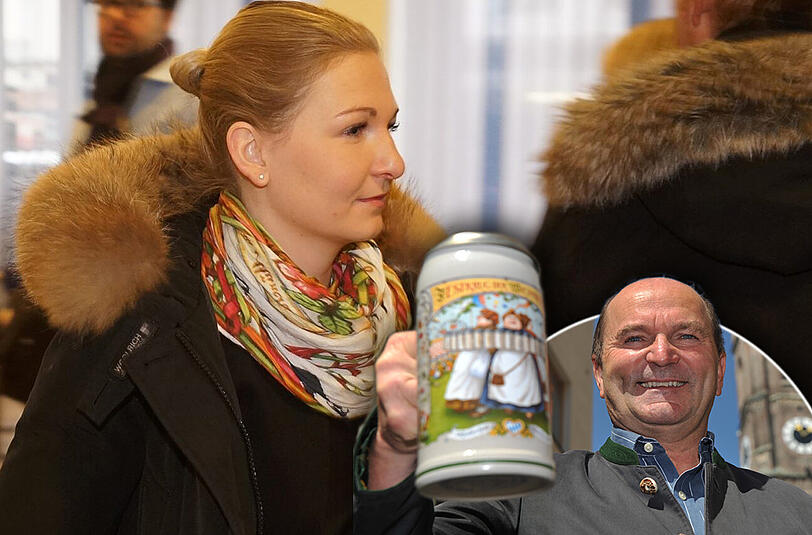 Stefanie Krätz, Chefin vom Andechser am Dom, beim Gang in den Gerichtssaal. Sie will, dass ihr Vater Sepp (kleines Bild) in der Wirtschaft wieder mitarbeiten darf.