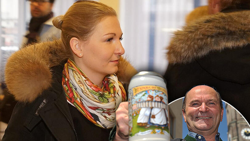 Stefanie Krätz, Chefin vom Andechser am Dom, beim Gang in den Gerichtssaal. Sie will, dass ihr Vater Sepp (kleines Bild) in der Wirtschaft wieder mitarbeiten darf.