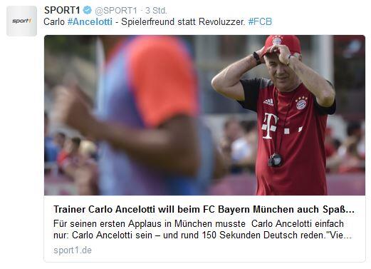 Und was sagt Sport1 über den neuen Bayern-Trainer? Für den TV-Sender aus dem Münchner Norden ist Carlo Ancelotti mehr Spielerfreund als Revoluzzer.