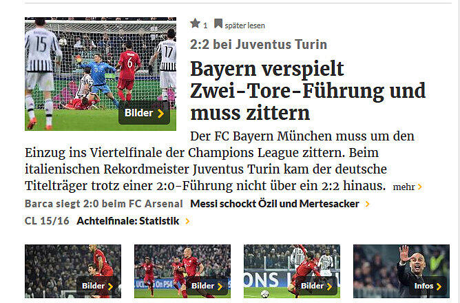 Pressestimmen zum 2:2 der Bayern in Turin