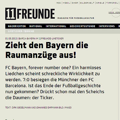 Die Zeitschrift "11 Freunde" sah Bayern meilenweit überlegen und wirft die Frage auf: "Ist das Ende der Fußballgeschichte nun gekommen?"