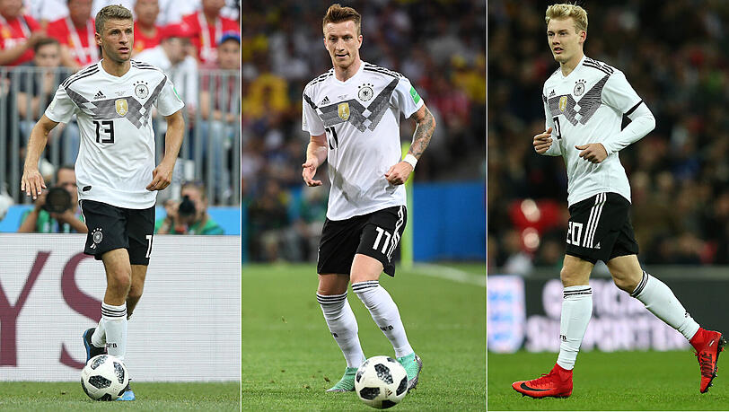 Können sie Mesut Özil im offensiven Mittelfeld ersetzen? Thomas Müller, Marco Reus und Julian Brandt (von links). Können sie Mesut Özil im offensiven Mittelfeld ersetzen? Thomas Müller, Marco Reus und Julian Brandt (von links).