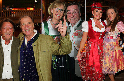 Garanten für gute Stimmung: Georg Dingler und Wolfgang Fierek im Weinzelt. In Käfers Wiesnschenke waren Elmar Wepper mit Ehefrau Anita Schlierf. Auch dabei: Claudia Effenberg und Simone Ballack