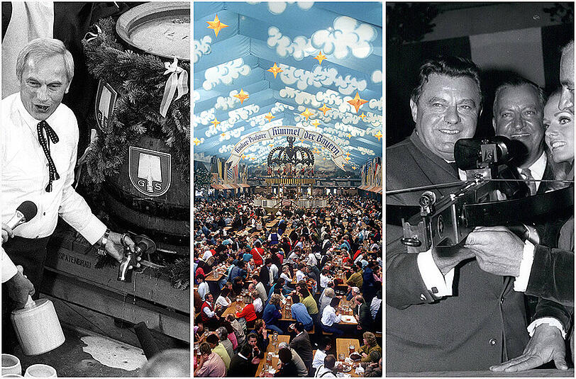 Es wurden schon viele Oktoberfeste gefeiert - 181 um genau zu sein. Mit dabei u.a. 1988 der ehemalige Münchner Oberbürgermeister Georg Kronawitter (l.) oder 1967 der ehemalige bayerische Finanzminister Franz Josef Strauss (r.).