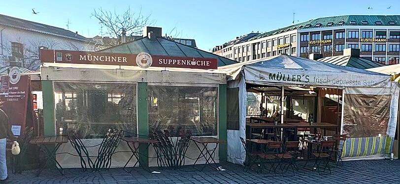 Plötzlich erweitert: Die Münchner Suppenküche (l.) hat sich vergrößert und serviert ihre beliebten Suppen nun auch nebenan bei "Müller's frisch gepresste Säfte".