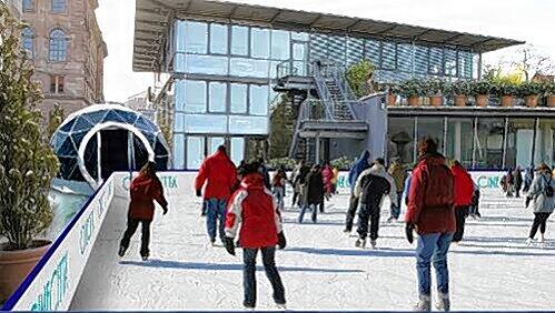So wird die Eisbahn auf der Cinecitta-Terrasse aussehen: Bis zum 25. November will Wolfram Weber die Schlittschuhbahn vor seinem Kinocenter am Gewerbemuseumsplatz aufbauen. So wird die Eisbahn auf der Cinecitta-Terrasse aussehen: Bis zum 25. November will Wolfram Weber die Schlittschuhbahn vor seinem Kinocenter am Gewerbemuseumsplatz aufbauen.