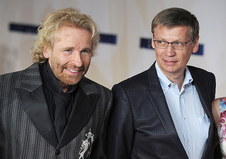 Günther Jauch mit Thomas Gottschalk bei der Bertelsmann Party 2011 in Berlin.