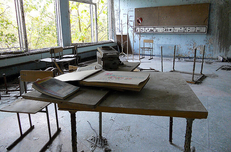 Ein Klassenzimmer der Schule von Prypjat.