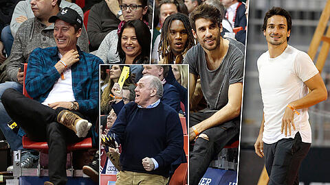 Einige Stars der Bayern-Fußballer schauten am Mittwochabend bei den Basketball-Kollegen im Audi Dome vorbei. Hier gibt's die Bilder.