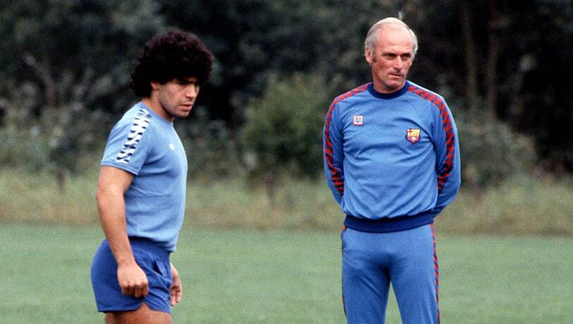 Udo Lattek (r.) trainierte den FC Bayern (1970 bis 1975 und 1983 bis 1987) sowie den FC Barcelona (1981 bis 1983), damals mit Diego Maradona (l.). Udo Lattek (r.) trainierte den FC Bayern (1970 bis 1975 und 1983 bis 1987) sowie den FC Barcelona (1981 bis 1983), damals mit Diego Maradona (l.).