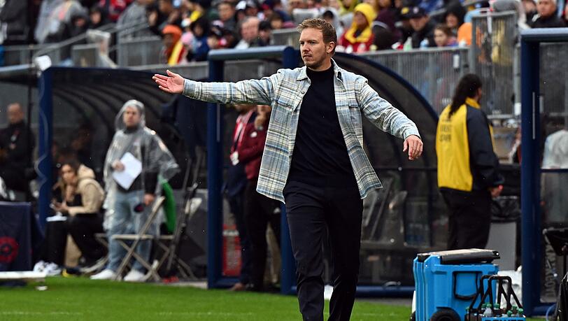 Zur&uuml;ck am Startpunkt: Julian Nagelsmann bei seinem L&auml;nderspiel-Deb&uuml;t als Bundestrainer gegen die USA im Oktober 2023 in Hartford. (Archivbild)