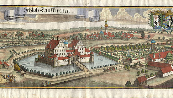 Auf der historischen Aufnahme ist das Schloss um das Jahr 1700 zu sehen.