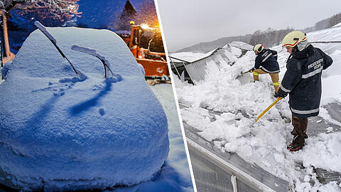 Eingeschneite Gemeinden, Lawinengefahr, einstürzende Dächer - die Bilder vom Schneechaos an und in den Alpen.
