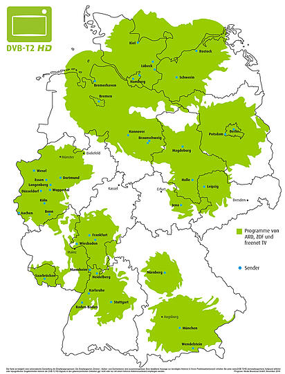 Im Jahresverlauf 2017 und 2018 kommen weitere Regionen hinzu, in denen das gesamte Programmangebot von DVB-T2 HD verfügbar sein wird.