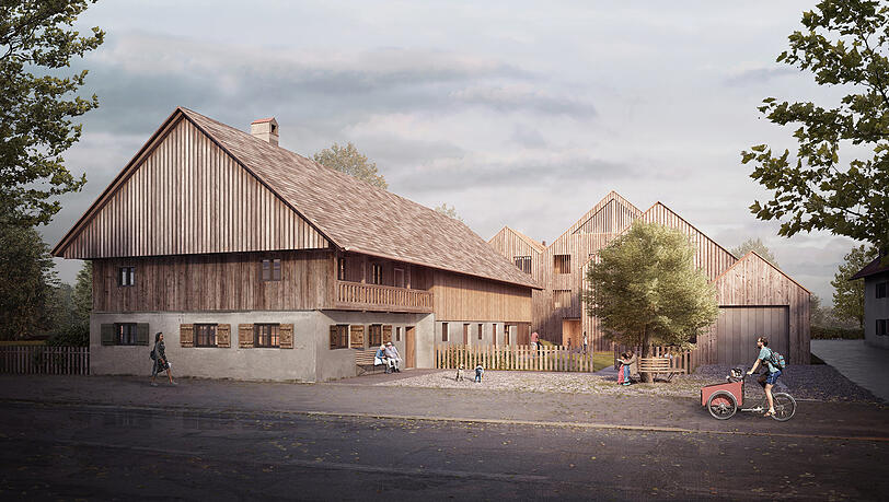 Neues Wohnen an der Forstenrieder Allee 179: So stellen sich die Architekten das fertige Bauprojekt um den 270 Jahre alten Derzbachhof vor.