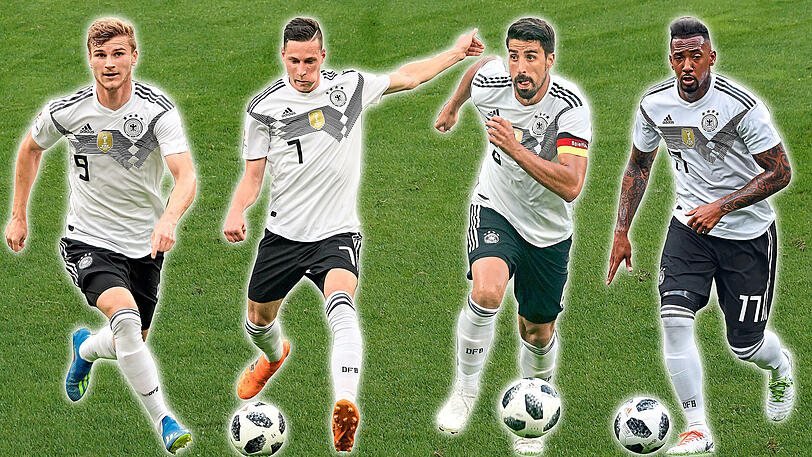 Schaufenster Weltmeisterschaft: Die deutschen Stars Timo Werner, Julian Draxler, Sami Khedira und Jérôme Boateng (v.l.) sind entweder wechselwillig &ndash; oder umworben.