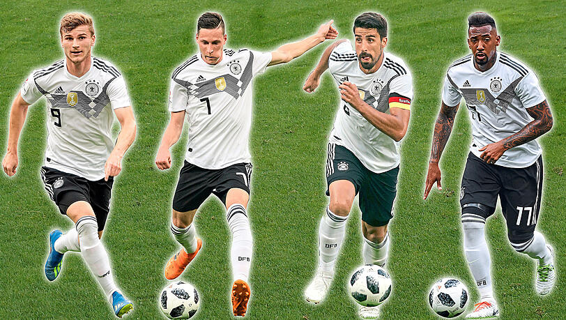 Schaufenster Weltmeisterschaft: Die deutschen Stars Timo Werner, Julian Draxler, Sami Khedira und Jérôme Boateng (v.l.) sind entweder wechselwillig – oder umworben. Schaufenster Weltmeisterschaft: Die deutschen Stars Timo Werner, Julian Draxler, Sami Khedira und Jérôme Boateng (v.l.) sind entweder wechselwillig – oder umworben.