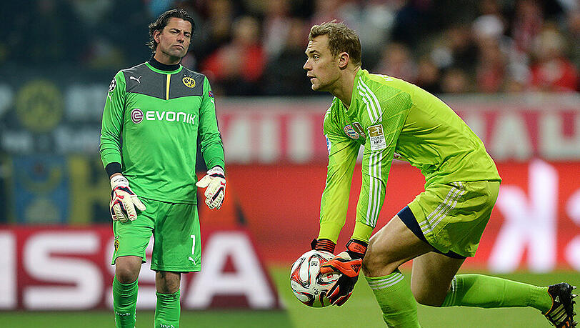 Roman Weidenfeller – Manuel Neuer:
„Das ergibt sich schon aus der Hierarchie in der Nationalelf. Neuer-Fehler passieren, wenn überhaupt, nur gegen Gladbach. Insofern muss Dortmund Neuer schon Unhaltbare servieren. Als Ex-Schalker hat er königsblaue Gene, weshalb die Spiele in Dortmund für ihn immer besonders sind. Die BVB-Fans werden ihn sicher in ihre Gebete einschließen.“ Punkt für Bayern, 1:0. Roman Weidenfeller – Manuel Neuer:
„Das ergibt sich schon aus der Hierarchie in der Nationalelf. Neuer-Fehler passieren, wenn überhaupt, nur gegen Gladbach. Insofern muss Dortmund Neuer schon Unhaltbare servieren. Als Ex-Schalker hat er königsblaue Gene, weshalb die Spiele in Dortmund für ihn immer besonders sind. Die BVB-Fans werden ihn sicher in ihre Gebete einschließen.“ Punkt für Bayern, 1:0.