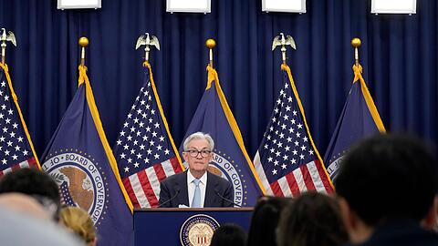 Jerome Powell, Vorsitzender des Federal Reserve Board, spricht während einer Pressekonferenz bei der Federal Reserve.
