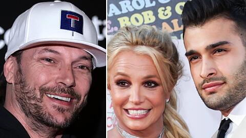 Kevin Federline (l.) will in einem Buch über seine gescheiterte Ehe mit Britney Spears auspacken. Deren dritter Ex-Ehemann Sam Asghari reagierte darauf mit einem fiesen Seitenhieb.