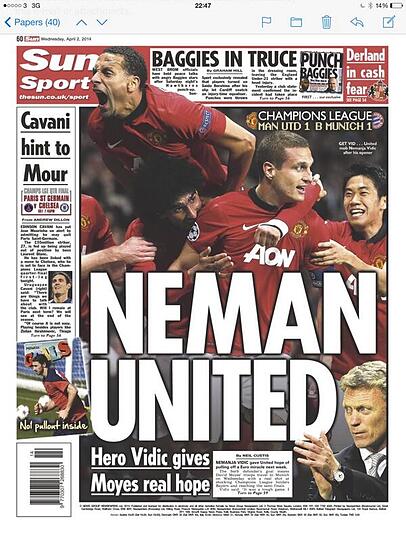 "Held Vidic lässt Moyes hoffen", schreibt Sun Sport