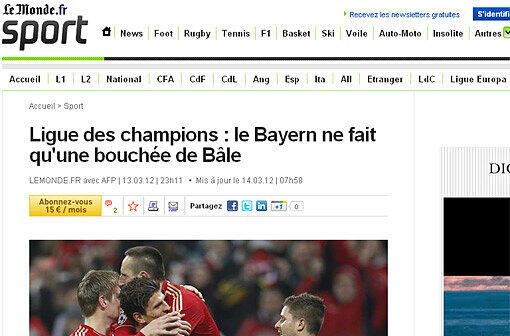 Die französische Tageszeitung "Le Monde": "Bayern macht kurzen Prozess mit Basel"