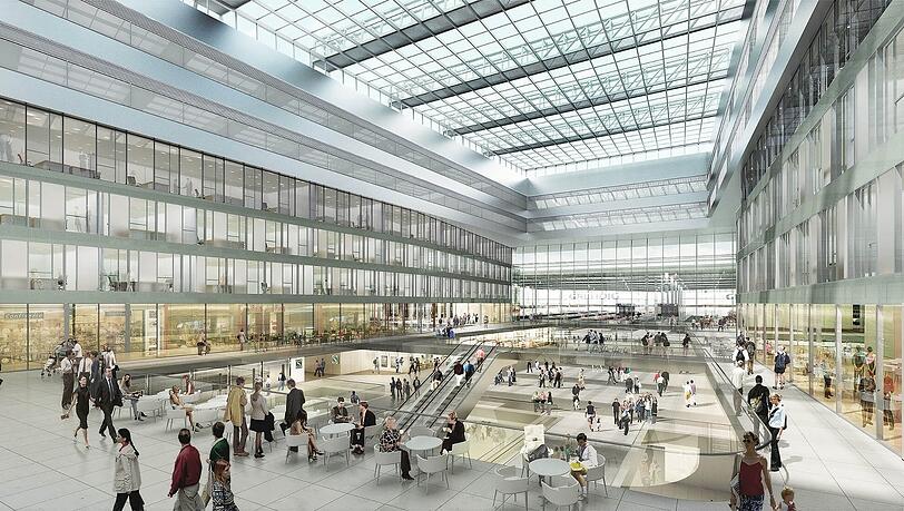Lichtdurchflutet: So soll die Eingangshalle des neuen Hauptbahnhofs aussehen, wenn sie fertig ist.