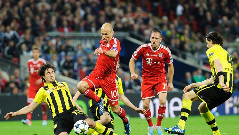 Arjen Robben (M.) entschied das Champions-League-Finale 2013 mit seinem Tor für den FC Bayern. Arjen Robben (M.) entschied das Champions-League-Finale 2013 mit seinem Tor für den FC Bayern.