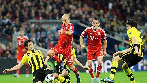 Arjen Robben (M.) entschied das Champions-League-Finale 2013 mit seinem Tor für den FC Bayern.