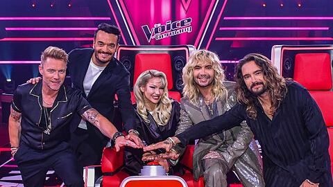 "The Voice of Germany" startet mit fünf neuen Coaches in die 13. Staffel: Ronan Keating, Giovanni Zarrella, Shirin David, Bill und Tom Kaulitz (von links nach rechts).