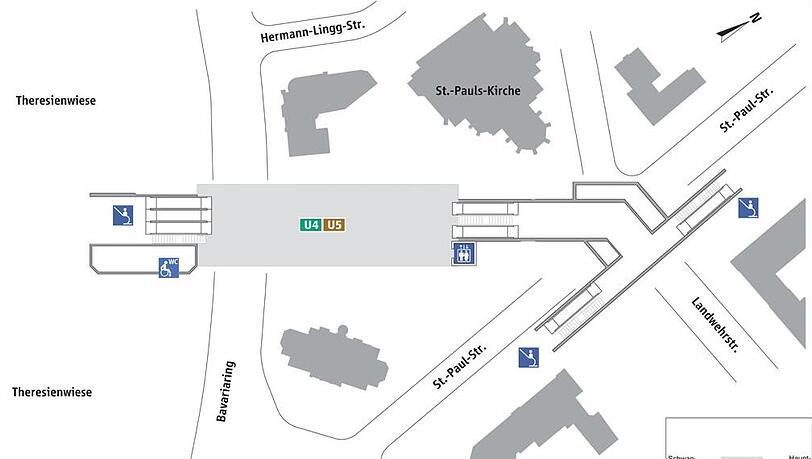 Die Lifts und Rolltreppen des U-Bahnhofs Theresienwiese. Die Lifts und Rolltreppen des U-Bahnhofs Theresienwiese.