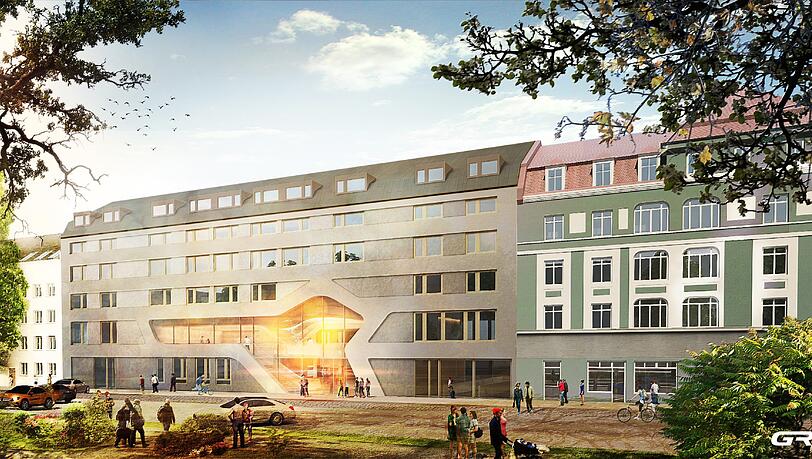 So sieht der aktuelle Entwurf für die Jugendherberge aus: Das Dach und die Fassade sind dunkler als vorher. So sieht der aktuelle Entwurf für die Jugendherberge aus: Das Dach und die Fassade sind dunkler als vorher.