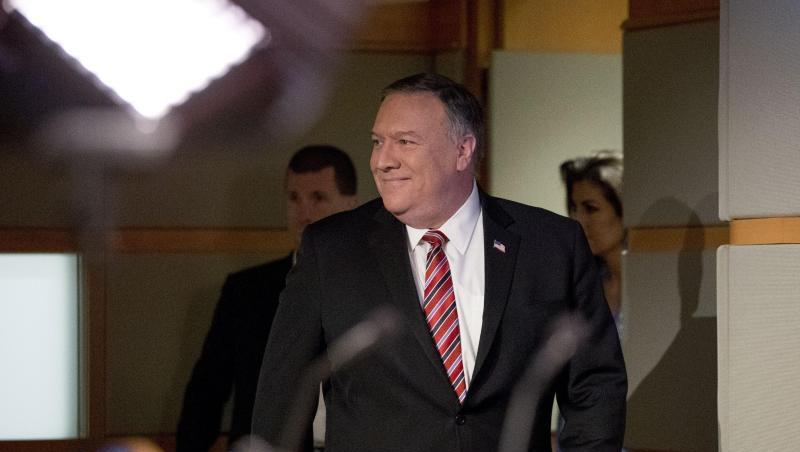 Mike Pompeo, Außenminister der USA, trifft für eine Pressekonferenz ein. Mike Pompeo, Außenminister der USA, trifft für eine Pressekonferenz ein.