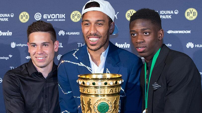 Auf geht's zur After-Show-Party: Raphael Guerreiro, Pierre-Emerick Aubameyang und Ousmane Dembele.
