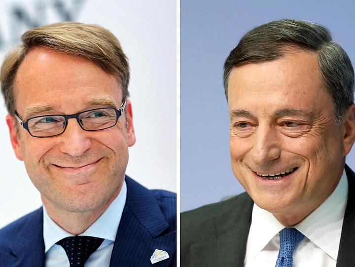 Bundesbank-Chef Jens Weidmann (l.) werden Chancen auf die Nachfolge von EZB-Präsident Mario Draghi eingeräumt.
