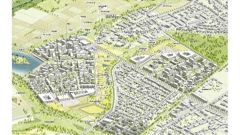 Einer der Entwürfe für das neue Quartier im Nordosten, wo einmal bis zu 30.000 Bürger leben sollen.