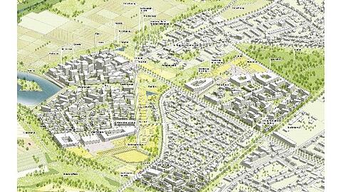 Einer der Entwürfe für das neue Quartier im Nordosten, wo einmal bis zu 30 000 Bürger leben sollen.