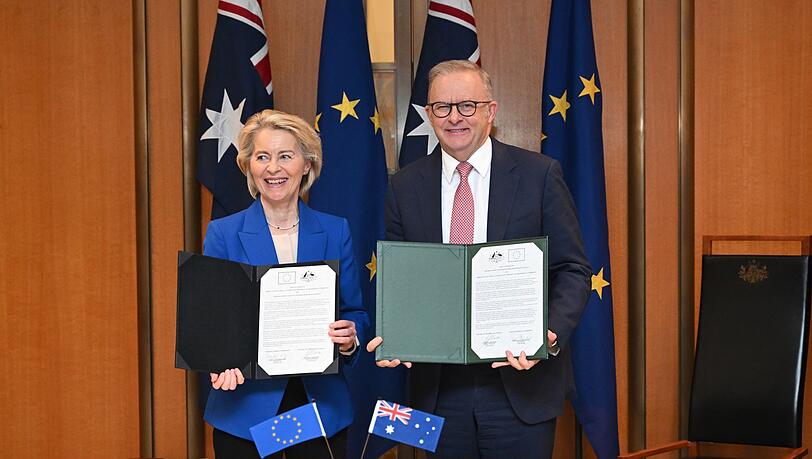 EU-Kommissionspr&auml;sidentin von der Leyen und Australiens Premier Albanese posierten strahlend vor der Presse.