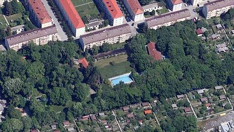 Der Erholungspark Taxisgarten von oben.