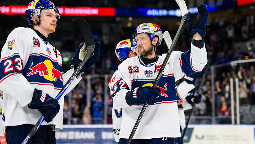 Wie geht es weiter beim EHC? Alberts Smits (l.) hat NHL-Pl&auml;ne, Kapit&auml;n Patrick Hager seine Zukunft noch offengelassen.