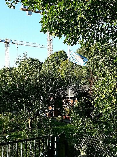 Baukräne vor Schrebergarten-Idylle: So sieht's am Canaletto in Gern aus. Foto: Strasser